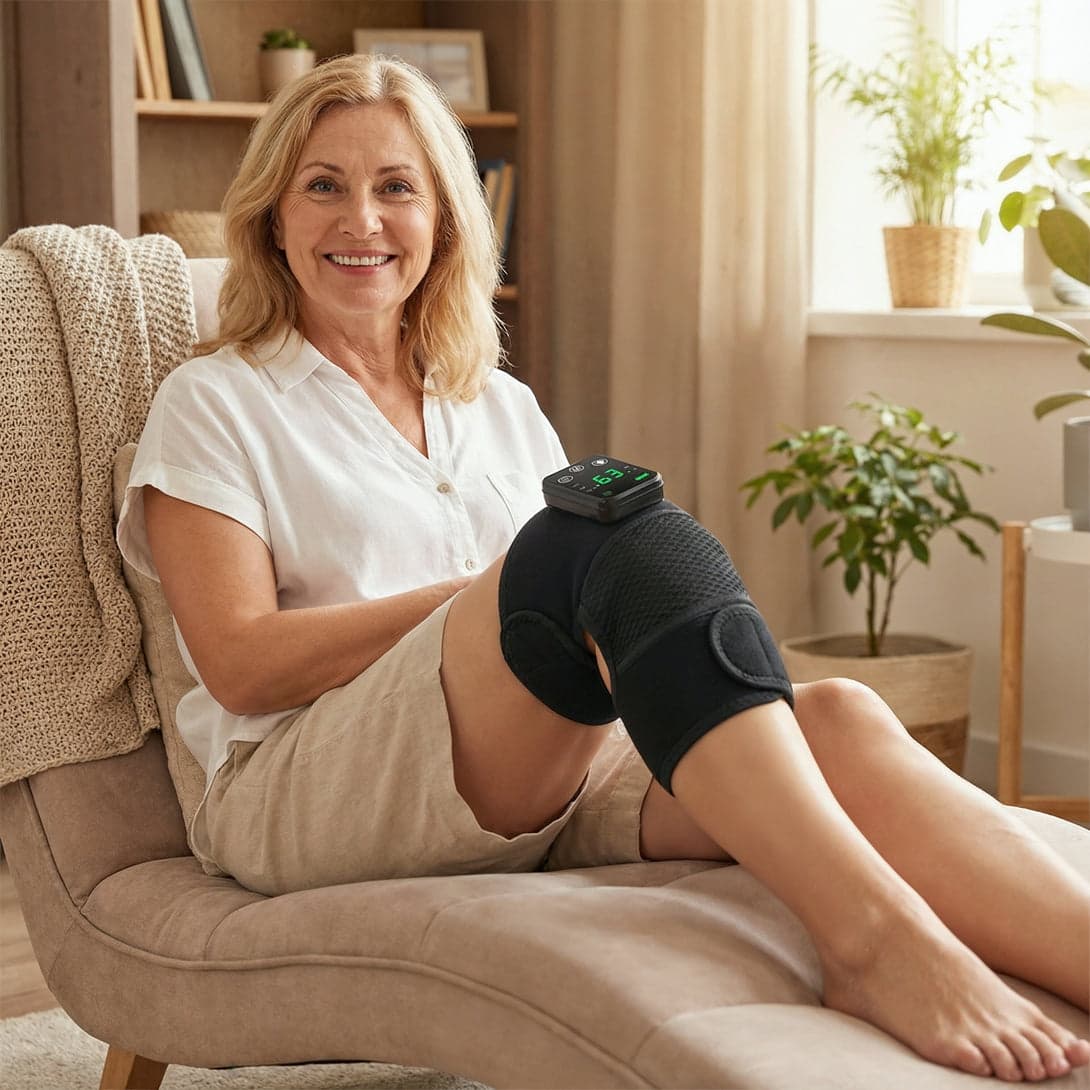 Smiling woman enjoying knee pain relief